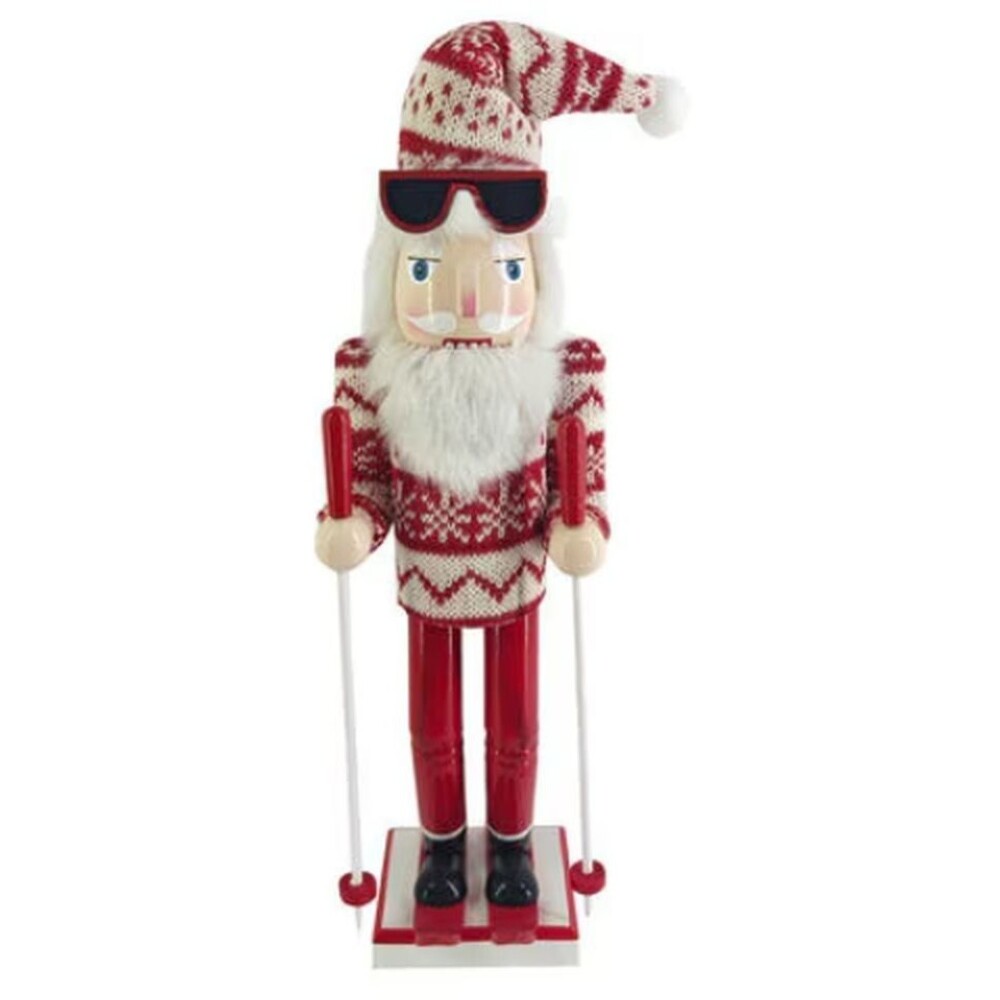 Wooden Christmas Nutcracker,15",WHITE MALE SKIING SANTA W/SKIS IN RED &WHITE,P&T